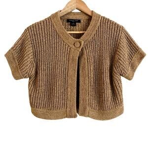 August Silk Knits-Size Medium‎ Single Button Short Sleeve-Cropped Sweater-EUC